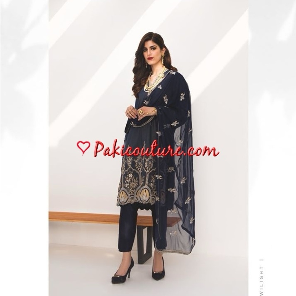 Blue Embroidered Women's party wear